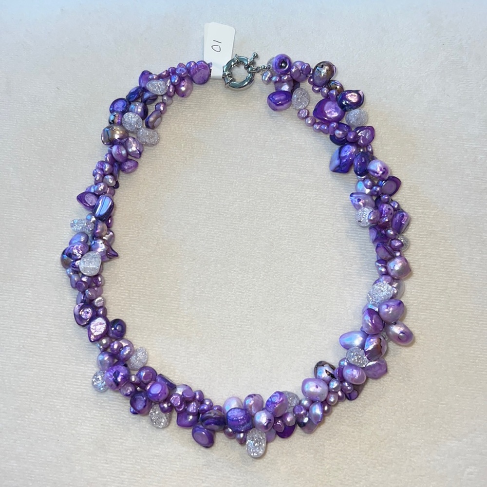 No.10 multilayer dyed pearl and crystal necklace